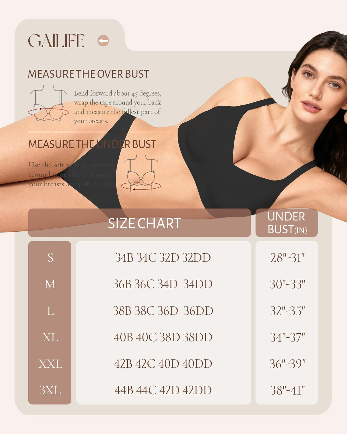 Gailife Seamless Wireless Jelly Bra, Full Coverage, Black, L