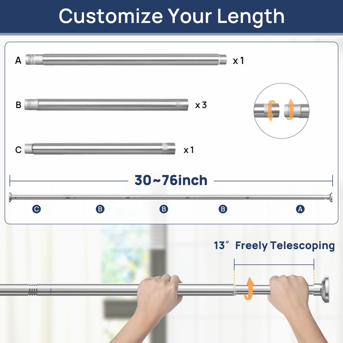 ENJOYBASICS Tension Shower Curtain Rod, 30-76 Inch, Chrome