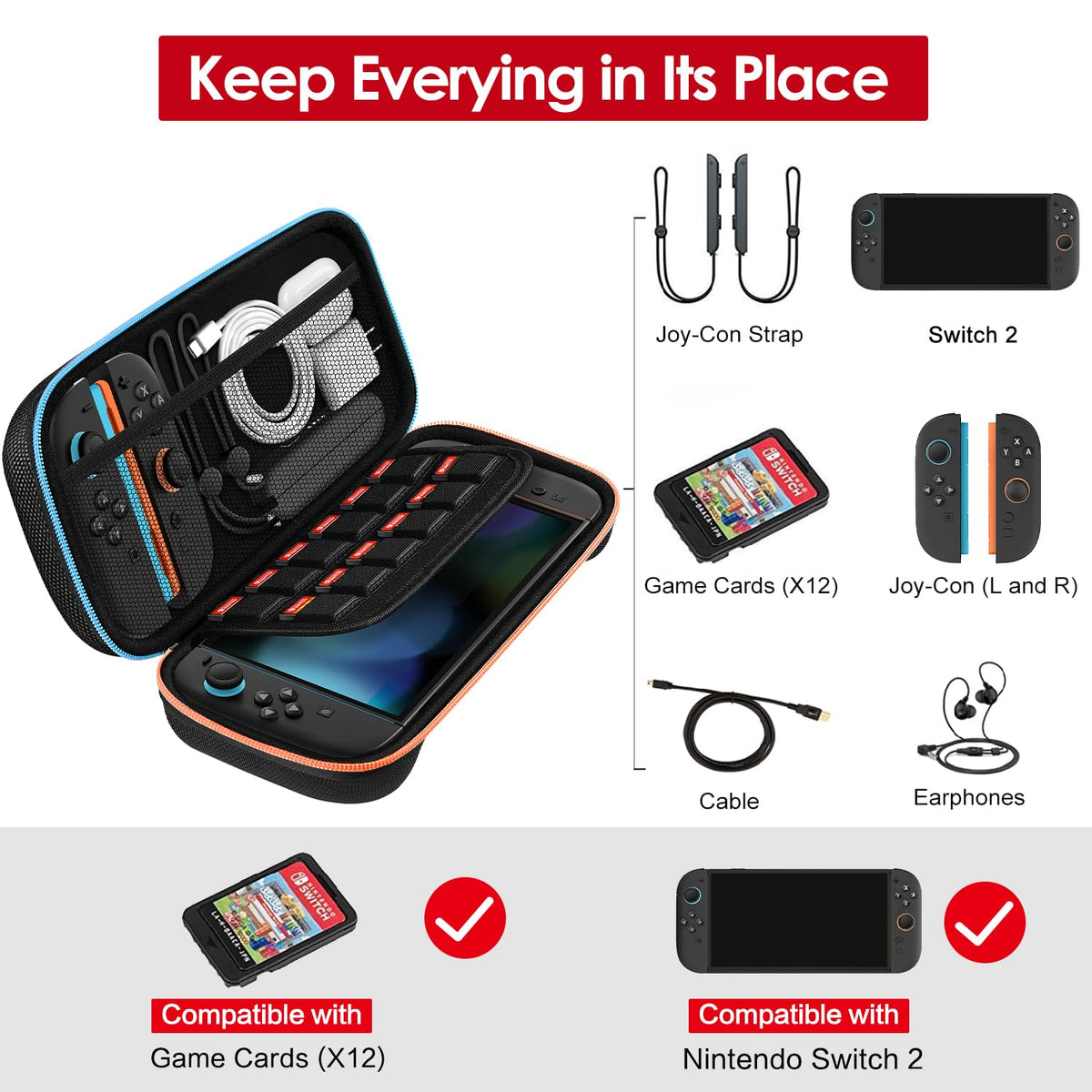 ivoler Hard Shell Carrying Case for Nintendo Switch 2, Black