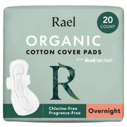Rael Organic Cotton Cover Overnight Pads, 20 Count