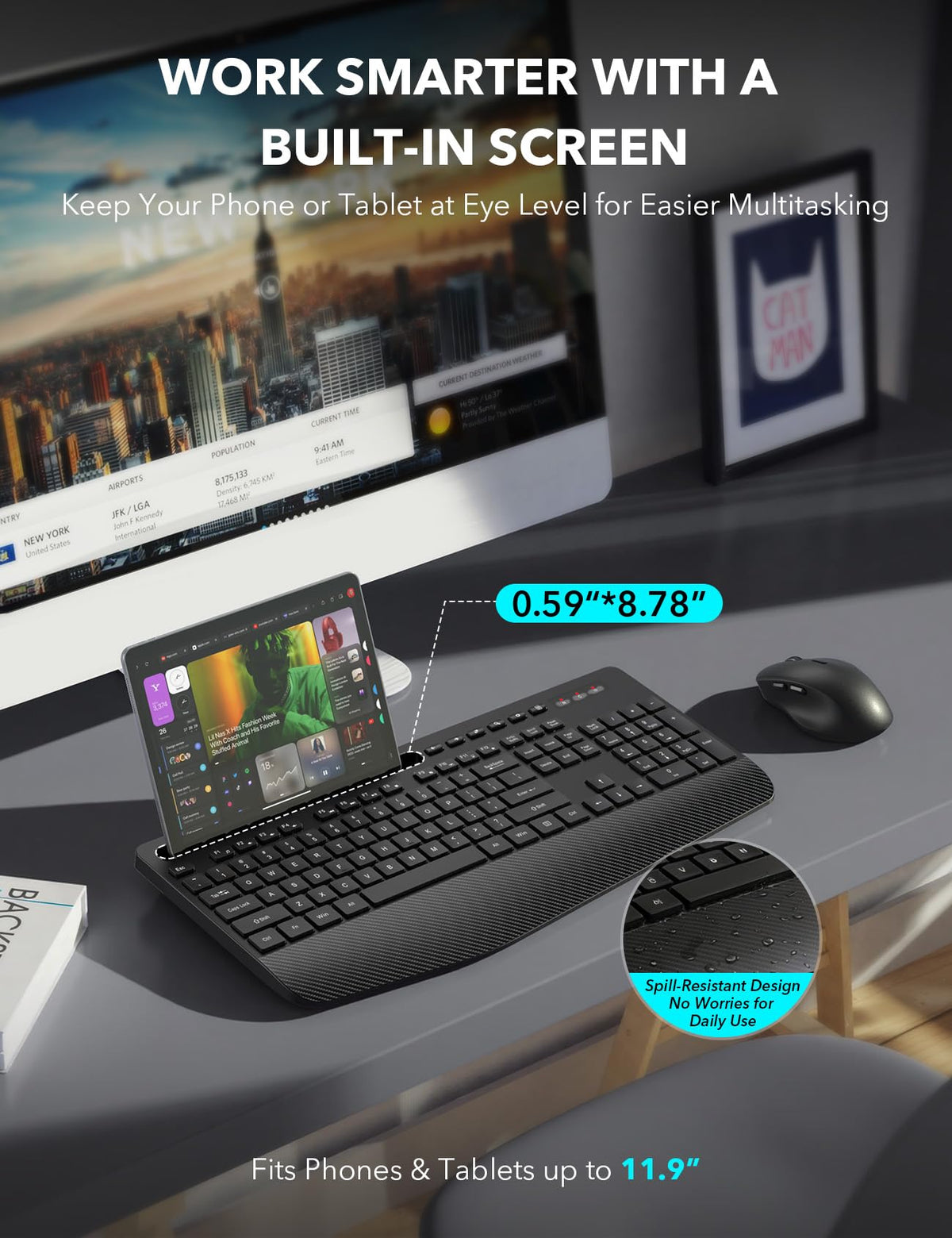 Wireless Keyboard and Mouse Combo with Wrist Rest, Black