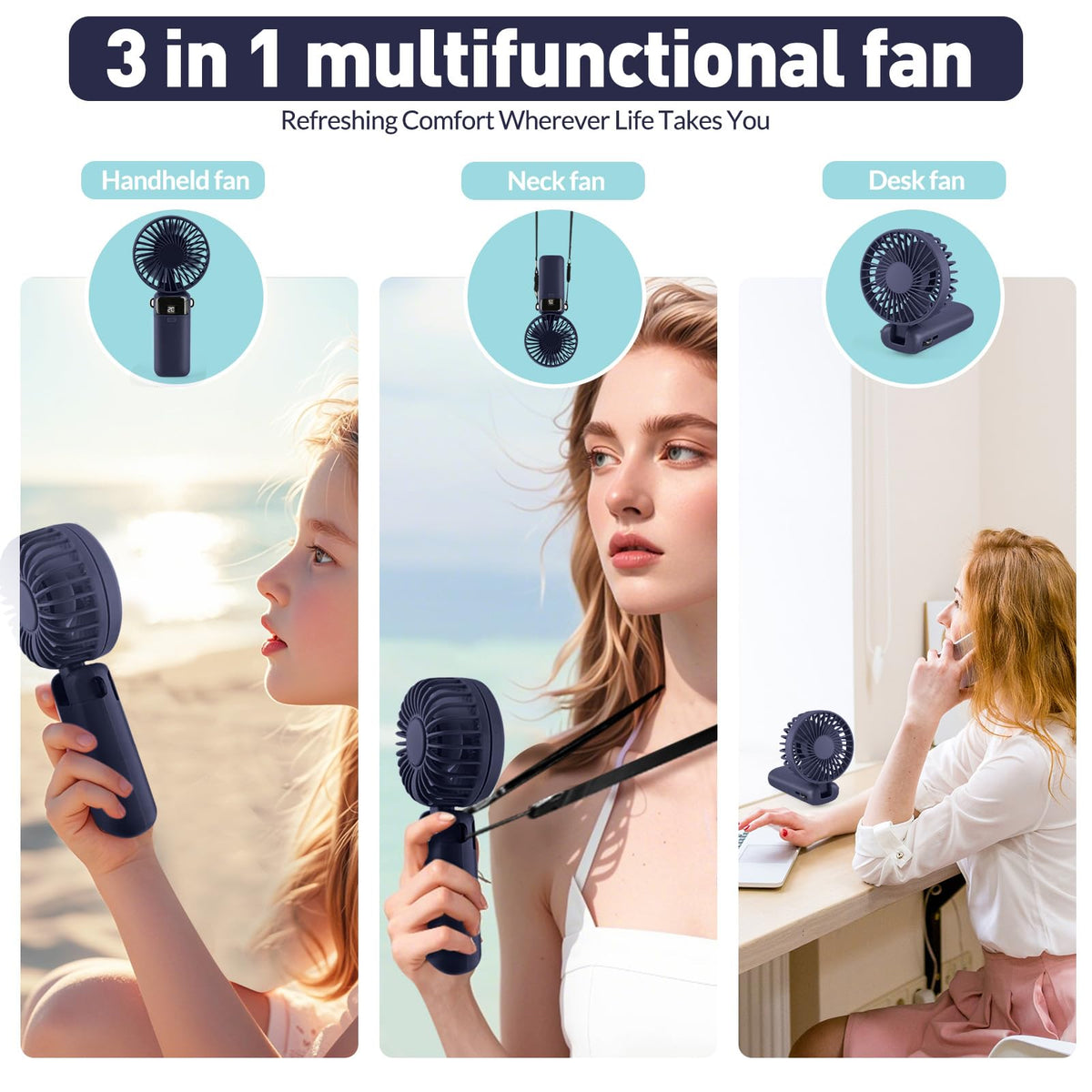 Portable Handheld Fan Rechargeable Small Fan 5 Speeds