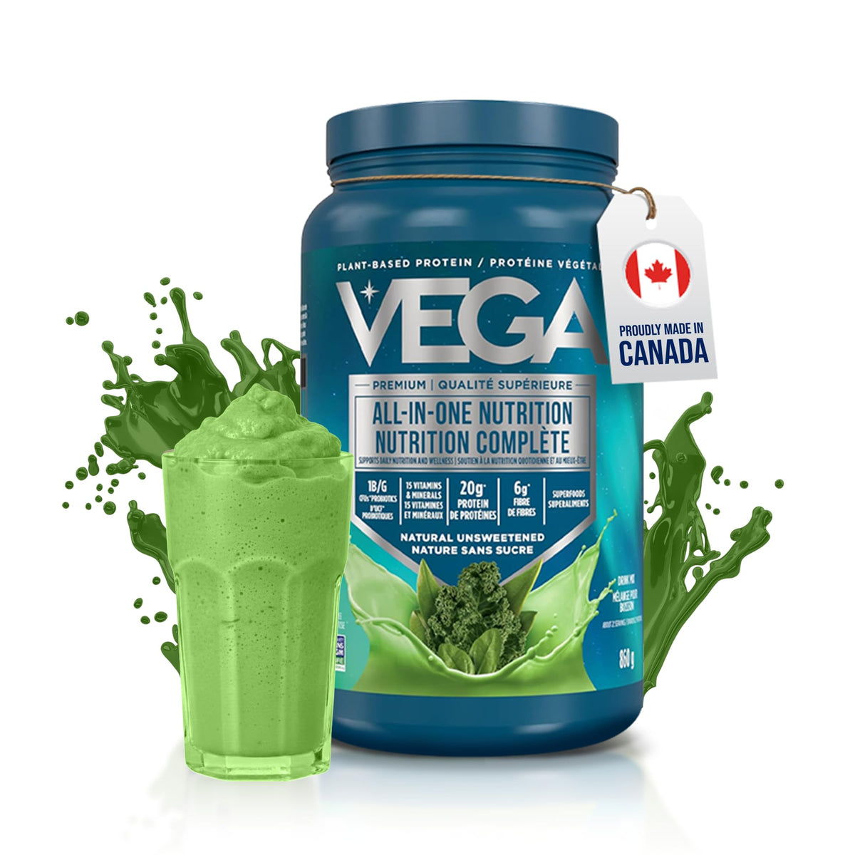 Vega Premium All-in-One Protein Powder, Natural Unsweetened, 860 g