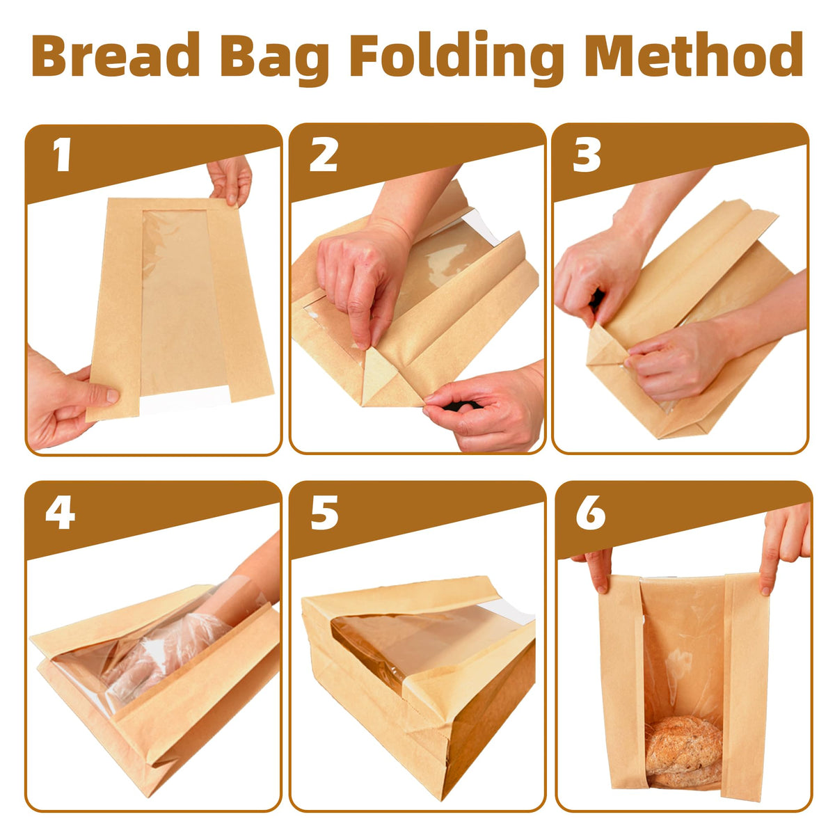 Homrelaxy Kraft Bread Bags with Window, 13.7 x 8.3 x 3.5 in, 60 Pcs