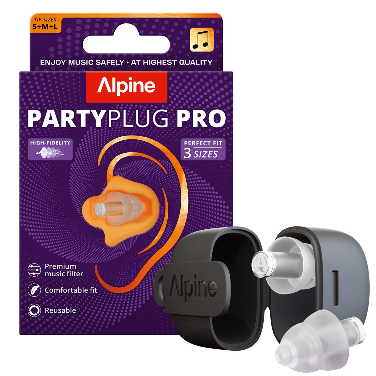 Alpine PartyPlug Pro Reusable Concert Ear Plugs, Transparent