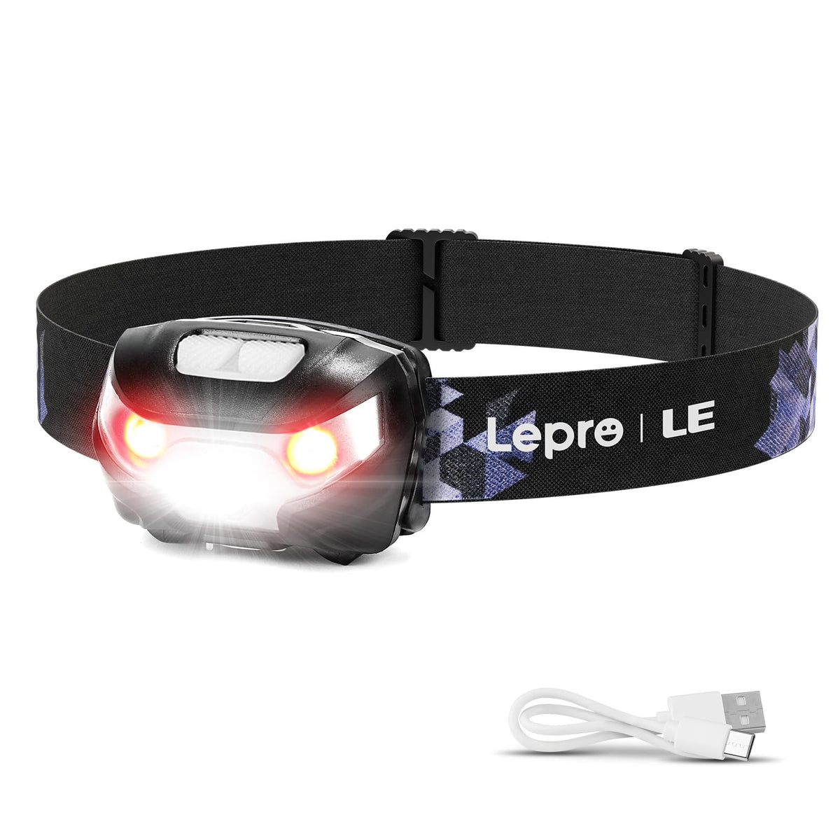Lepro Rechargeable LED Headlamp with Red Light, 5 Modes, USB Cable