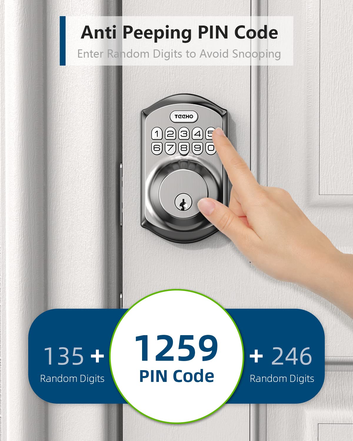 TEEHO TE001 Keypad Smart Deadbolt Lock, Satin Nickel