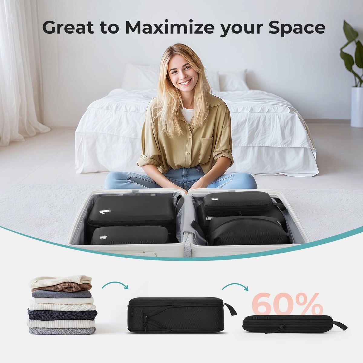Samfolk Compression Packing Cubes, 8 Set, Black
