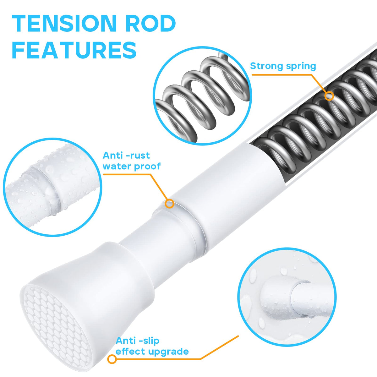 Adjustable Tension Curtain Rod, 28-48", White