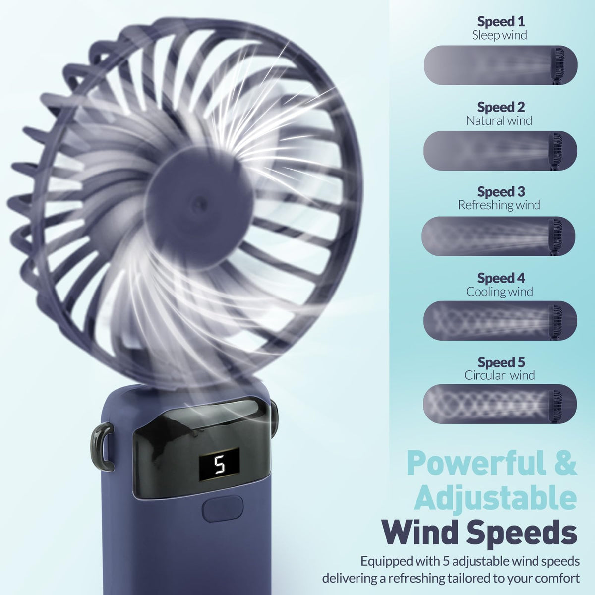 Portable Handheld Fan Rechargeable Small Fan 5 Speeds