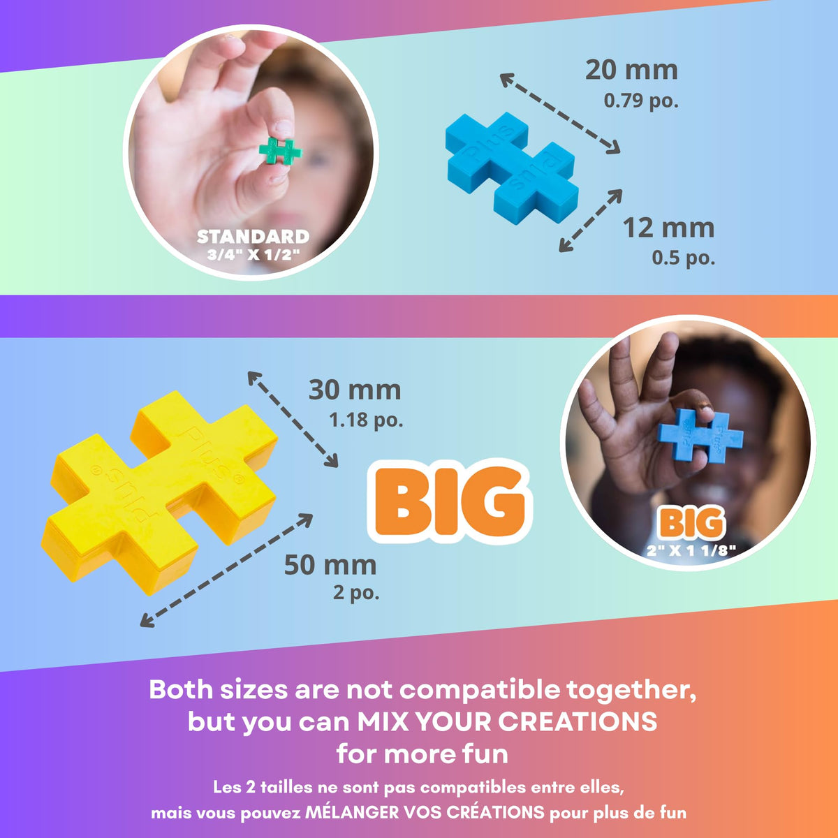 PLUS PLUS Big Basic Colors Mix Building Blocks, 30 x 50 mm, 100 Pcs
