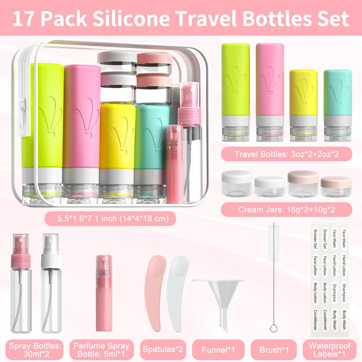 INSFIT 17-Piece Silicone Travel Bottle Set, Multicolour