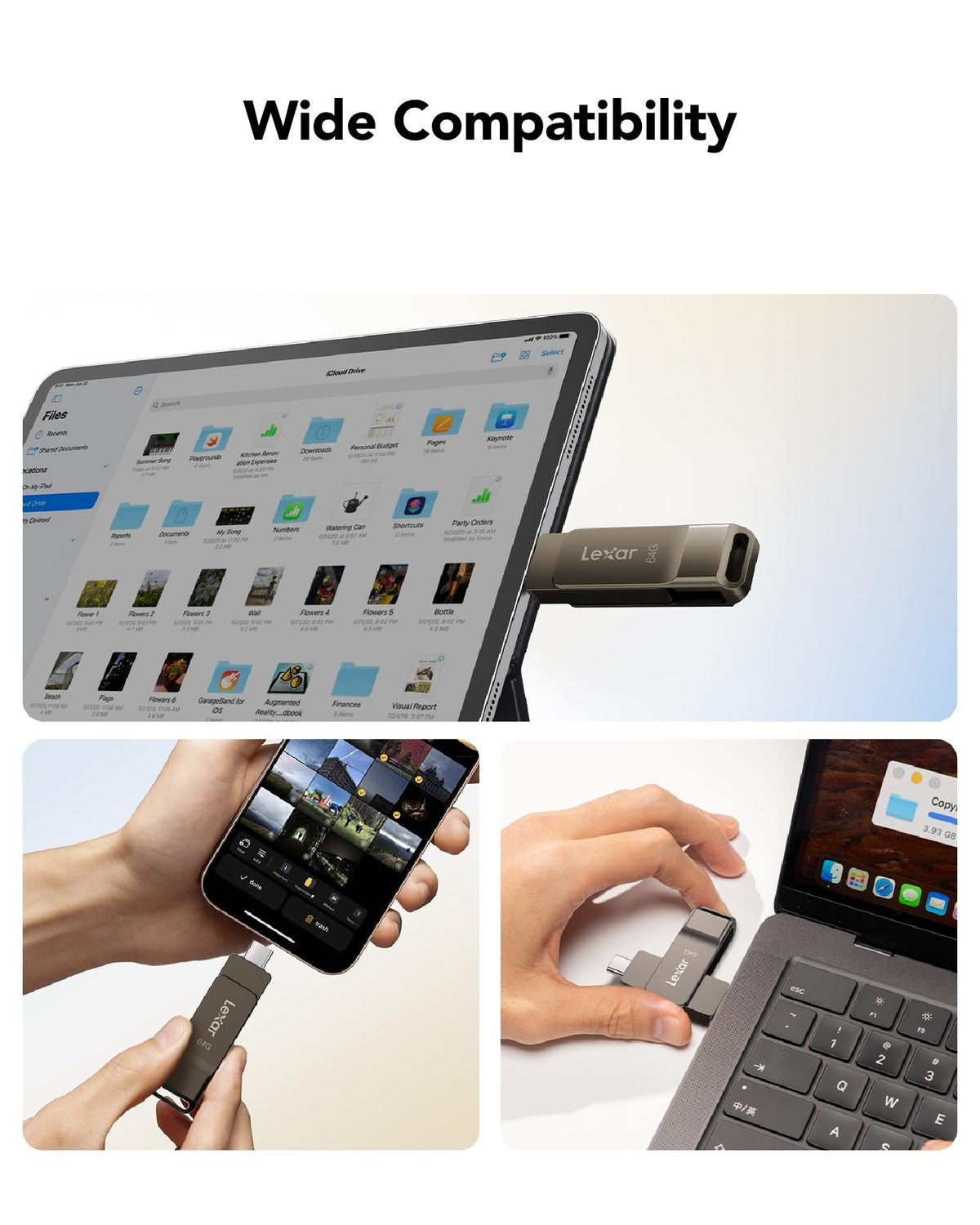 Lexar D40E Dual USB-C Flash Drive, 64 GB, Titanium Grey