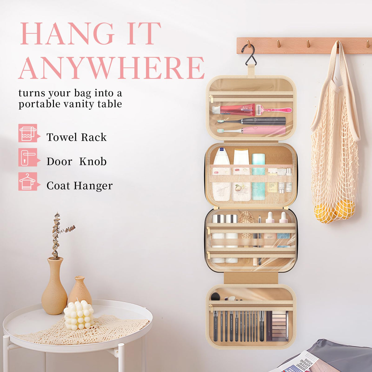 HOTOR Travel Toiletry Bag with Hanging Hook, Black