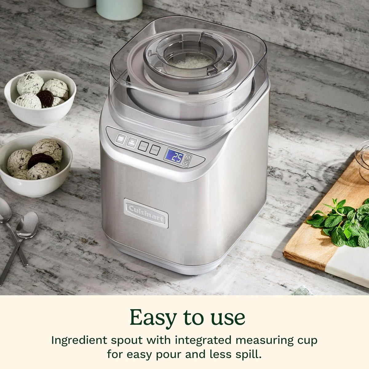 Cuisinart Ice Cream Maker with Countdown Timer, 2 Qt, Stainless Steel