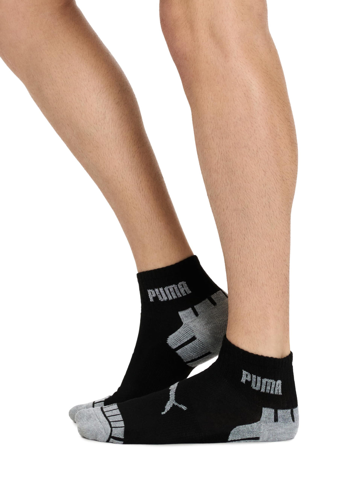 Puma Men's Athletic Cushioned Quarter Crew Socks, Black/Grey, 8 Pack