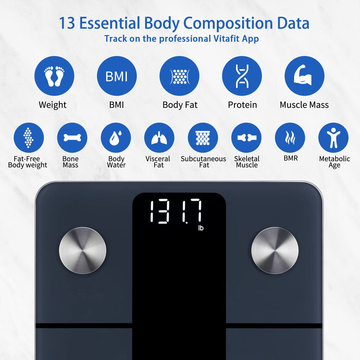 Vitafit Smart Weight Scale, Body Composition, 400 lb, Black