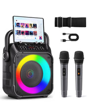 CYY Bluetooth Karaoke Machine with 2 Wireless Microphones, Pale Black