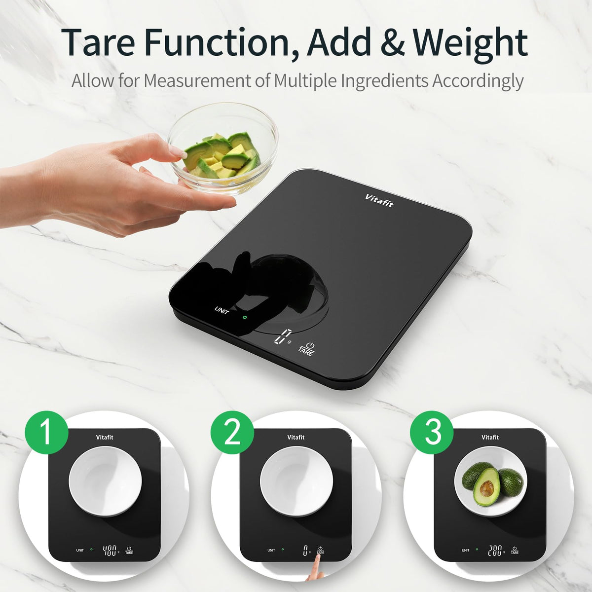 Vitafit Digital Food Scale, 33 lb/15 kg, Silver Black
