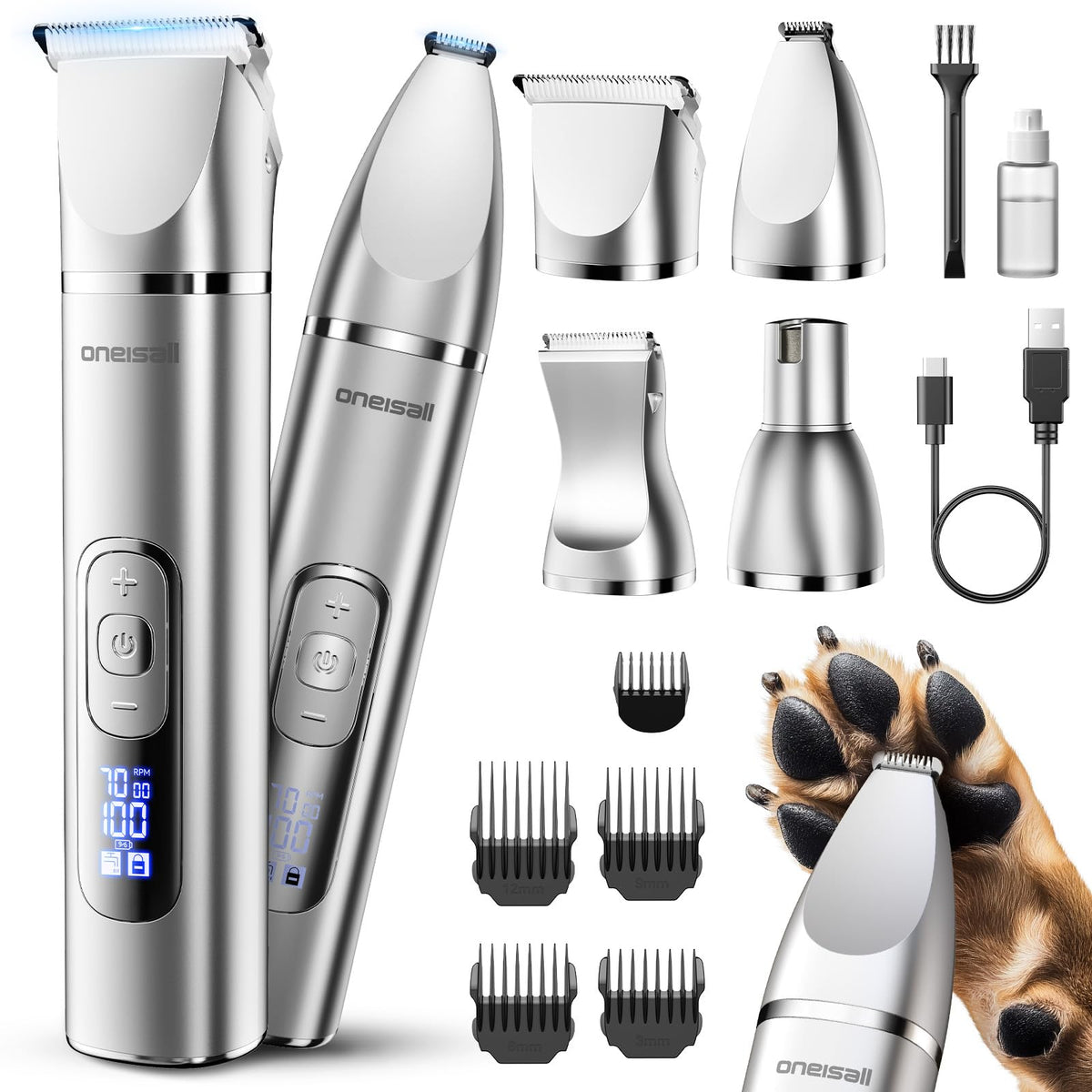 Oneisall 4-in-1 Dog Grooming Kit with LCD Display