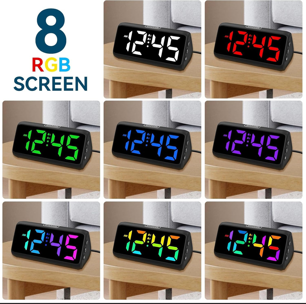 Netzu RGB Digital Alarm Clock, Black