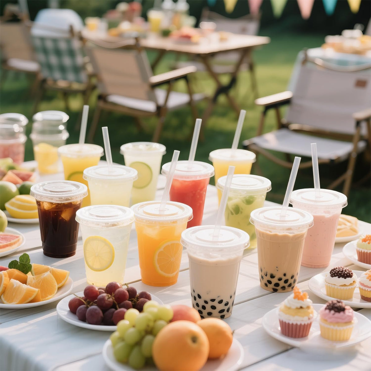 Joyeux Clear Plastic Cups with Lids and Straws, 16 oz, 100 Pack