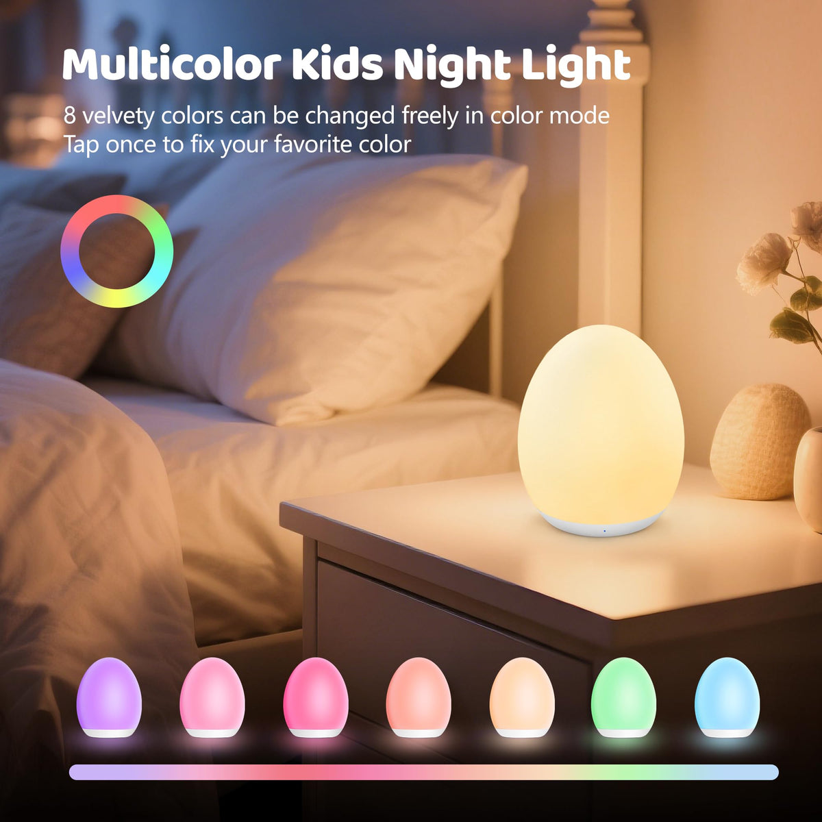 MediAcous Rechargeable Kids' Night Light with Timer, Cream