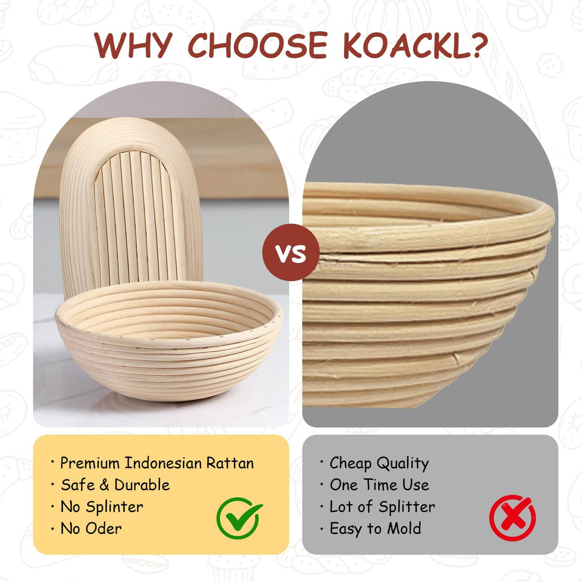 Koackl Sourdough Bread Starter Kit with Banneton Proofing Baskets
