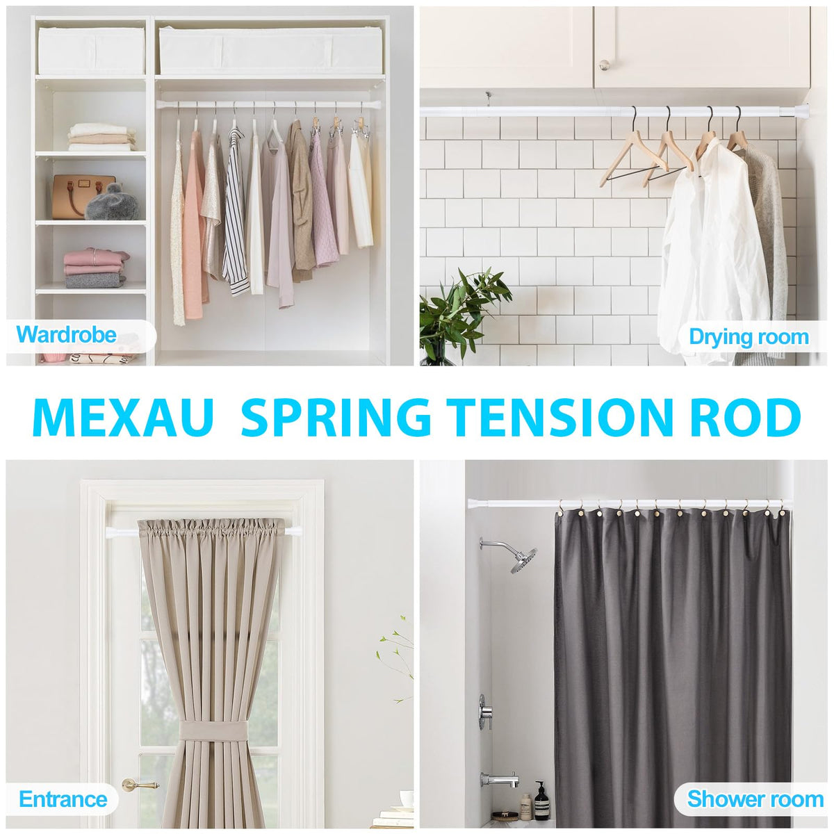 Adjustable Tension Curtain Rod, 28-48", White