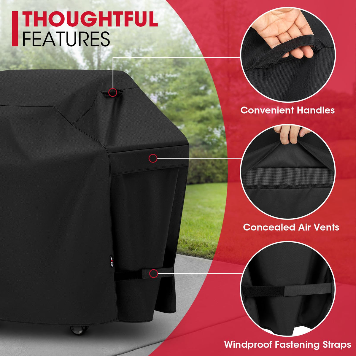 UNICOOK Heavy Duty Waterproof BBQ Cover, 55 in, Black