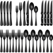 Black Stainless Steel Silverware Set with Steak Knives (24 Piece)