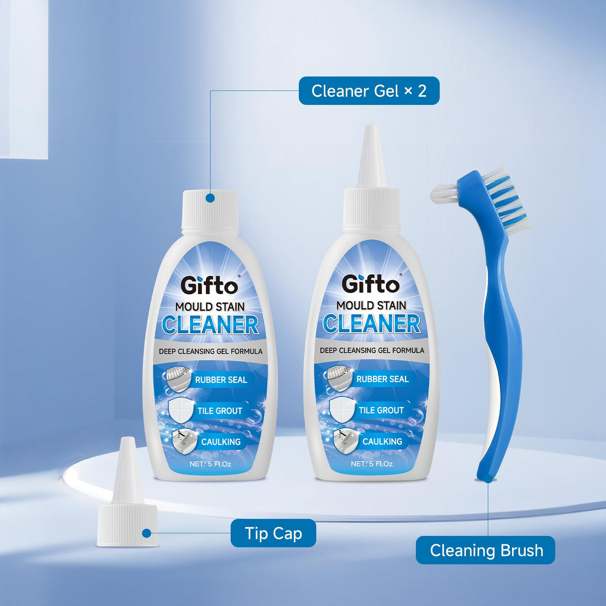 Mould Stain Remover Gel and Grout Cleaner with Brush, 10 Fl Oz