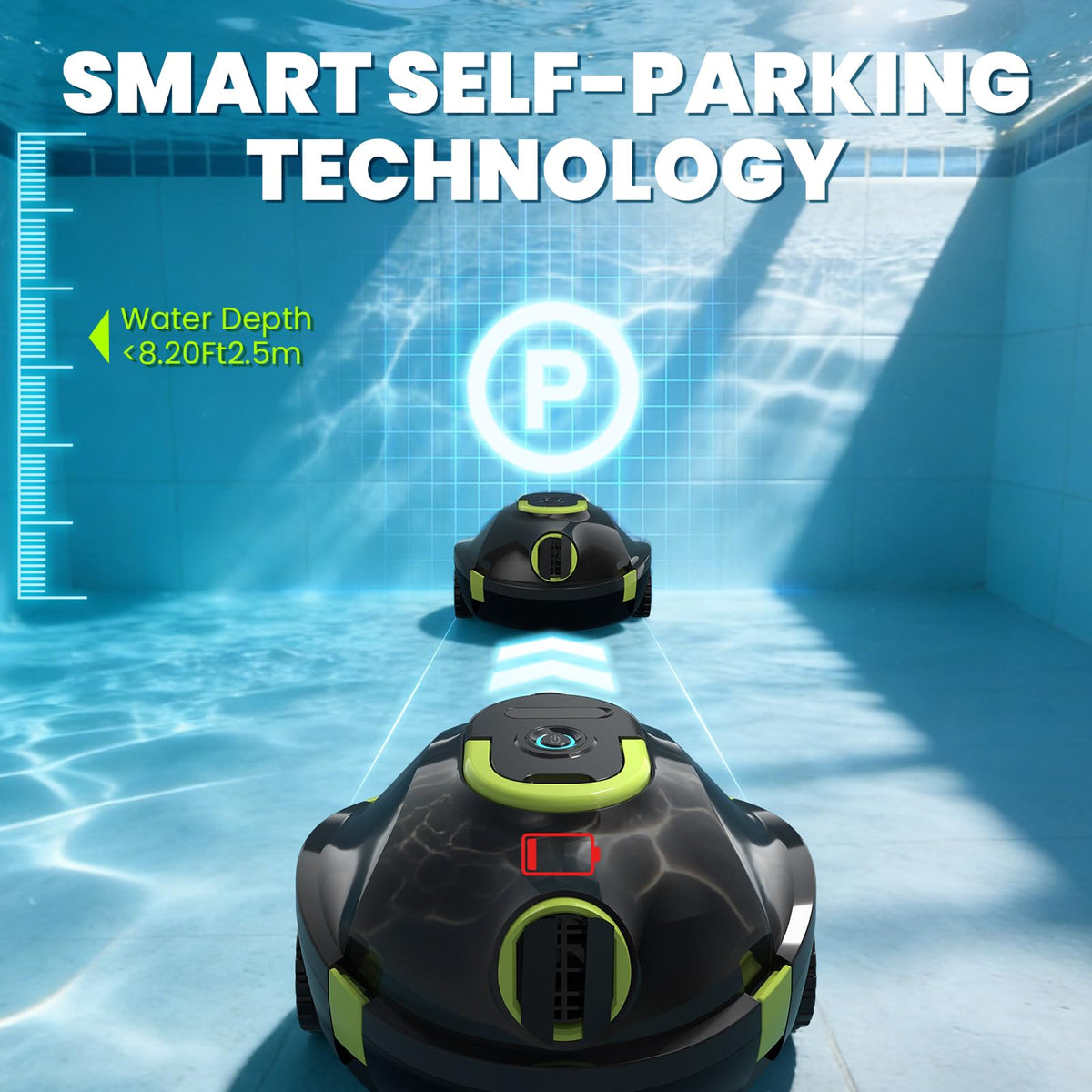 Robotic Cordless Pool Cleaner, Dual Motors, 150 Min Runtime, Moss