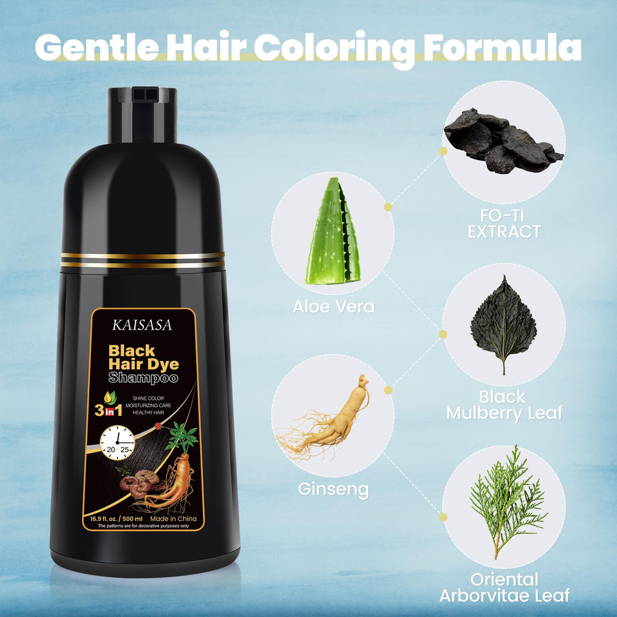 Black Hair Dye Shampoo 3-in-1, Semi Permanent, 500ML