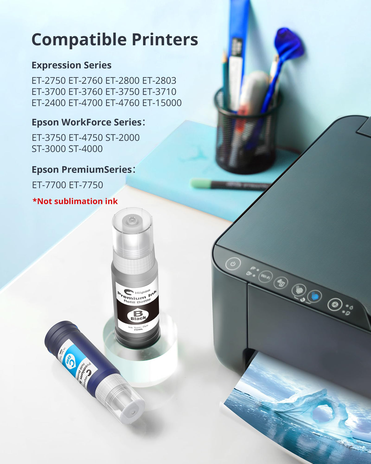 Hiipoo T502 Refill Ink Bottles for Epson EcoTank Printers