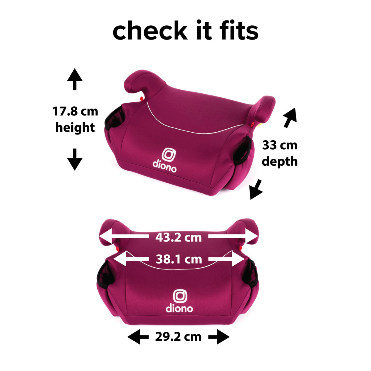 Diono Solana 2022 Backless Booster Car Seat, Pack of 2, Pink