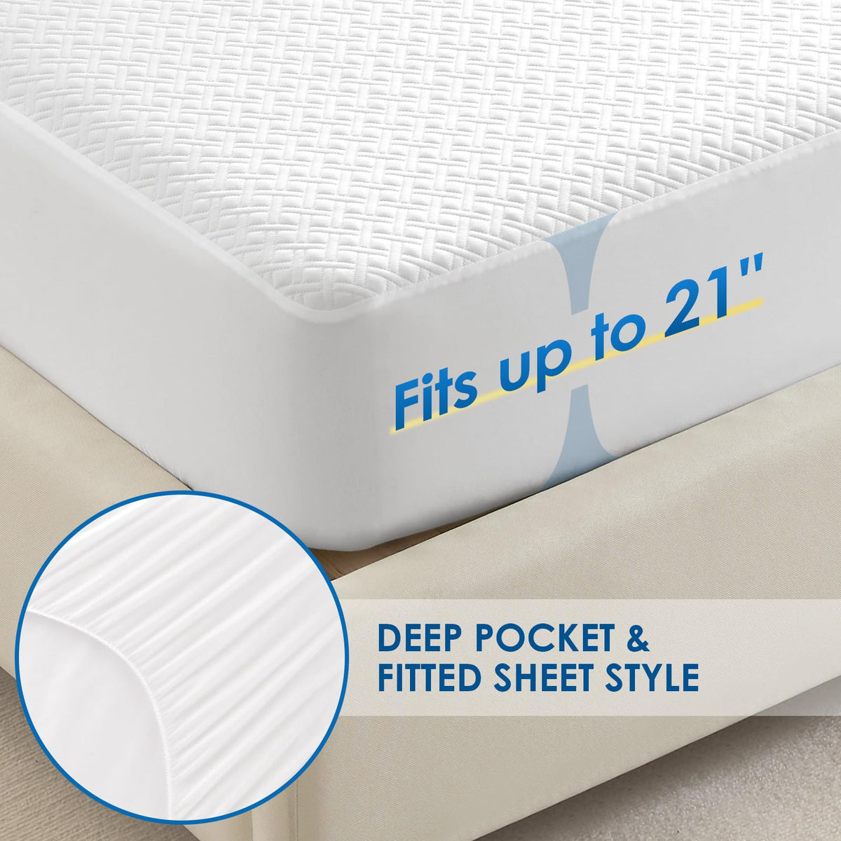 Cozymaker Waterproof Queen Mattress Protector, 8-21 in Deep