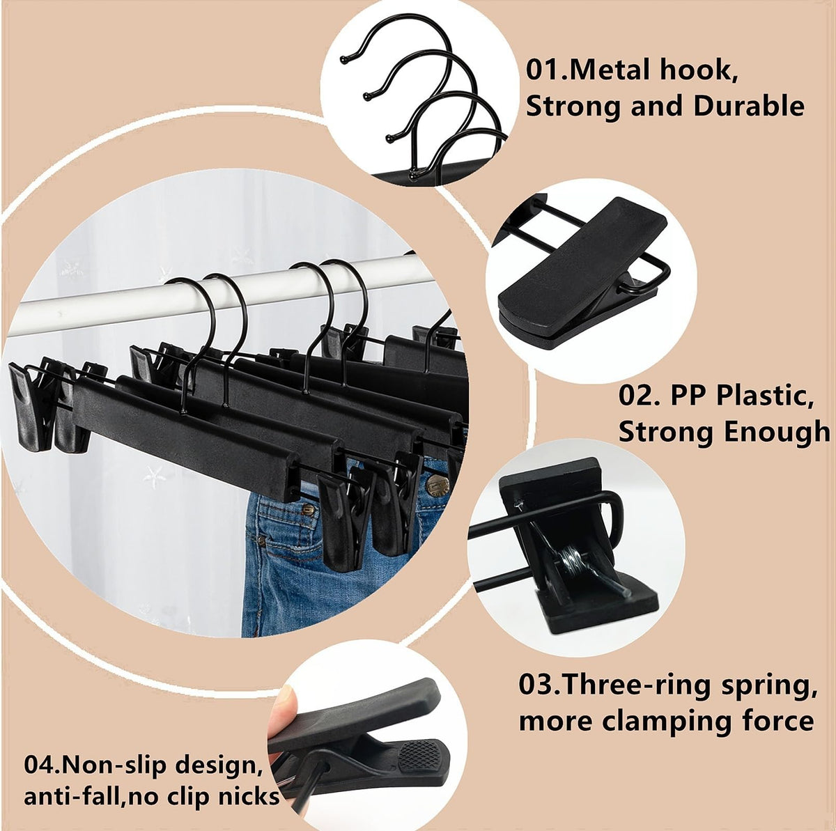 Lamitocs Swivel Pants Hangers with Clips, Black (10 Pack)