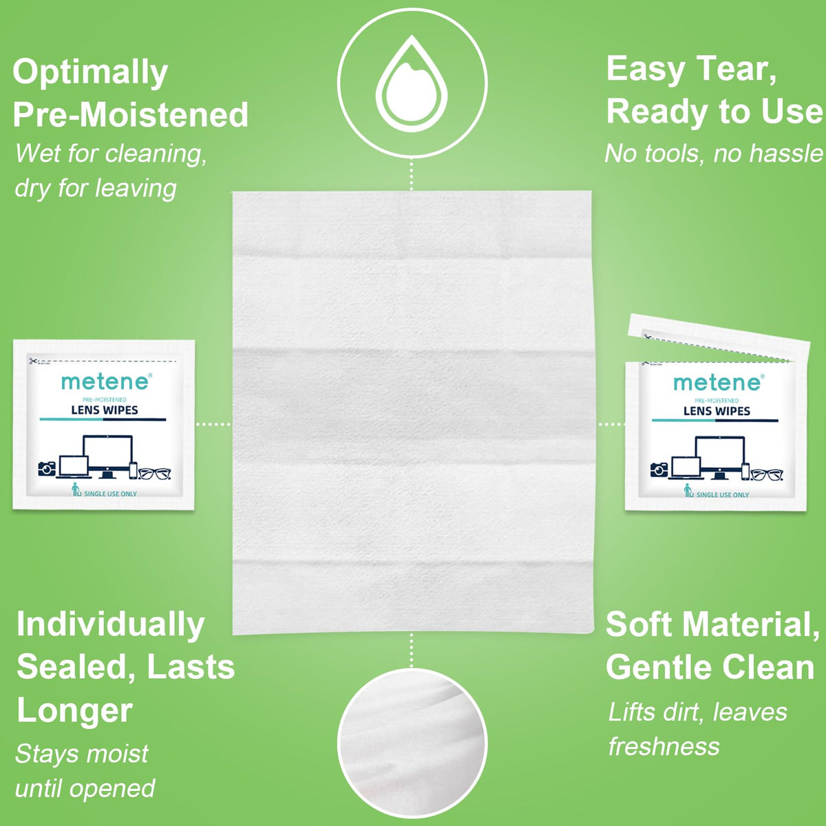 Metene Lens Wipes, 300 Count