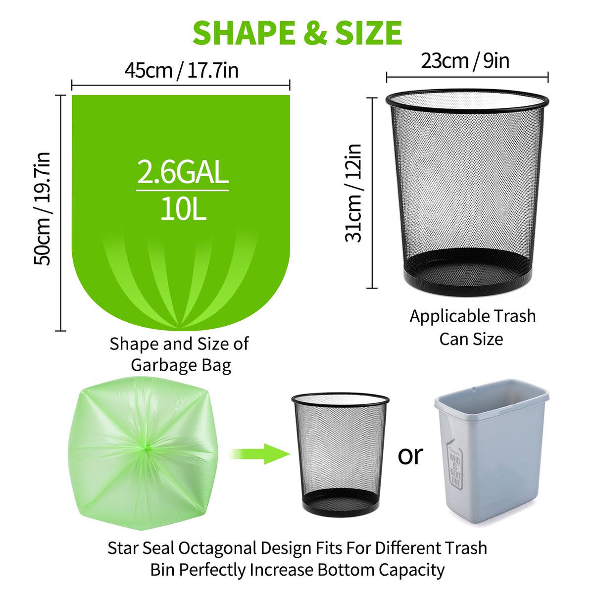 EnvoWise Biodegradable Small Trash Bags, 10 L (3 Gallon), 200 Count