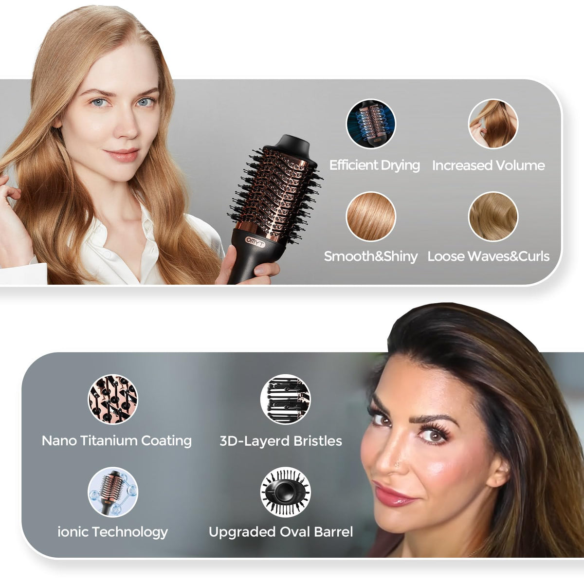 Tymo 4-in-1 Hair Dryer Brush, Oval Titanium Barrel, Gold