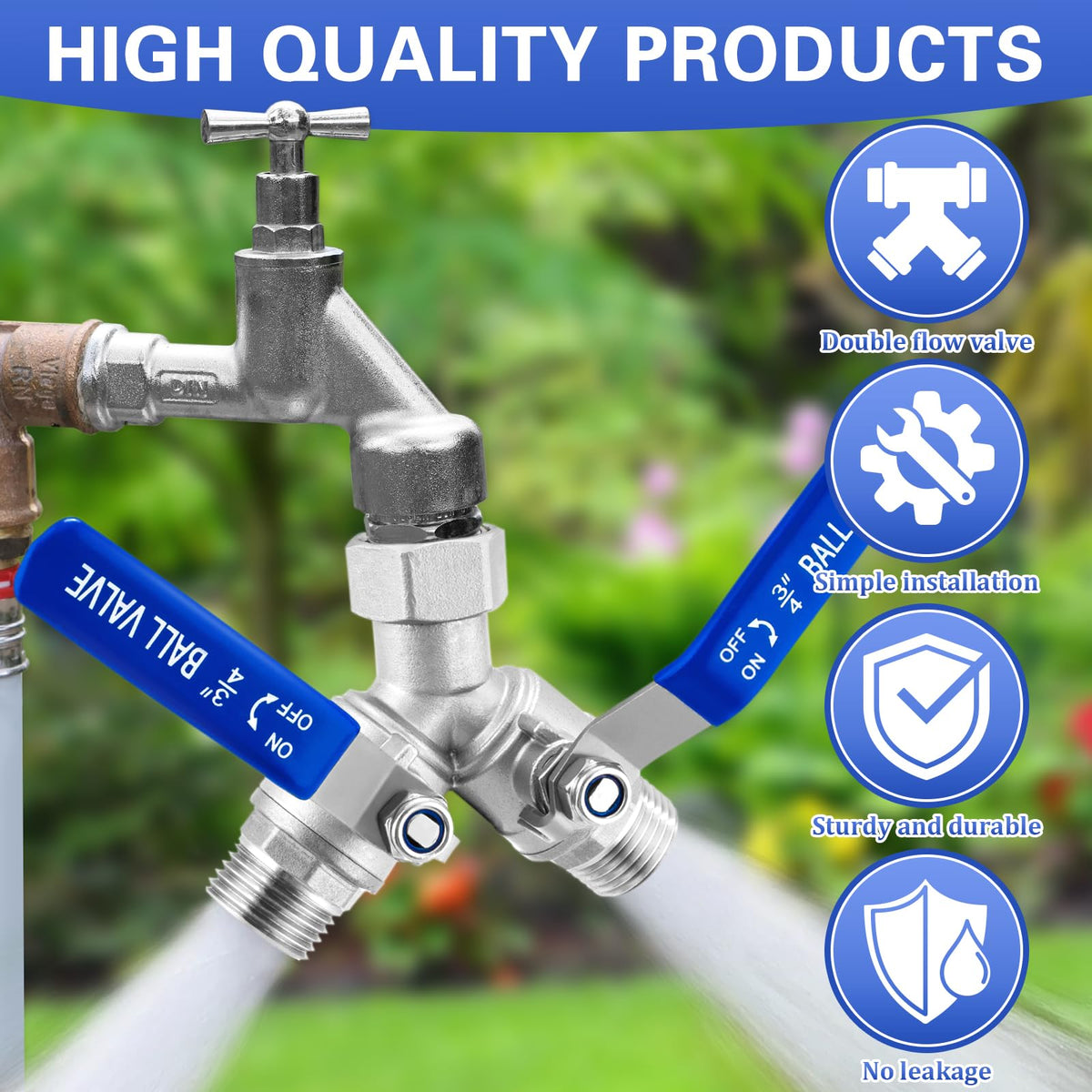 Stainless Steel 2-Way Garden Hose Splitter, 3/4"