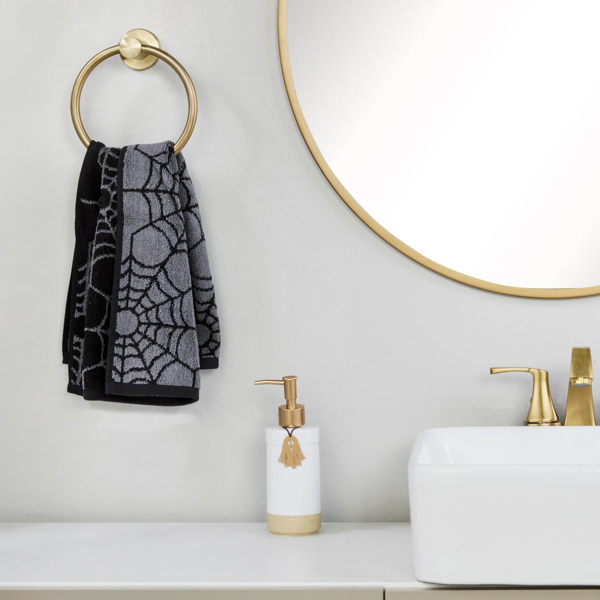 SKL Home Spider Web Cotton Jacquard Hand Towel Set, 2 pc, Black