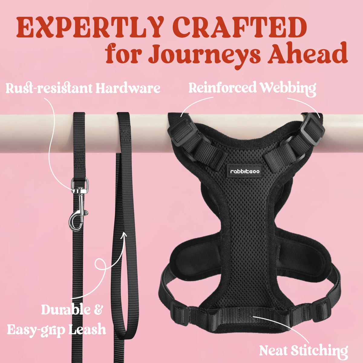 rabbitgoo Escape-Proof Cat Harness and Leash Set, Black, XS
