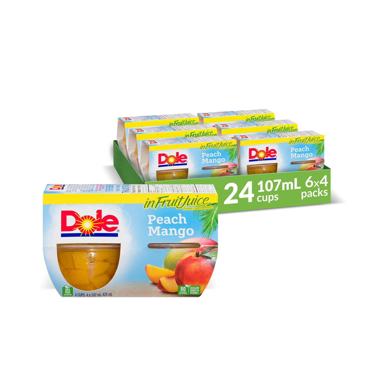 Dole Fruit Bowls, Peach Mango in Fruit Juice, 107ml, 24 Cups