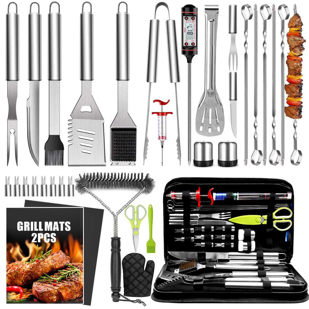 BBQ Grill Tool Set with Carry Bag, 34 Pieces, 16 Inch