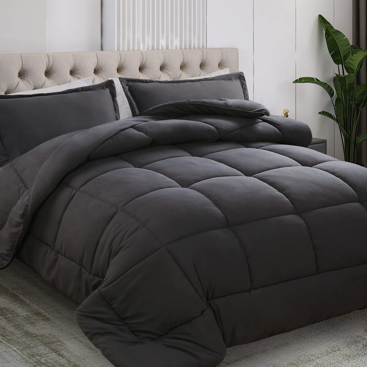Down Alternative Comforter Set, Queen, Dark Grey (3 Piece)