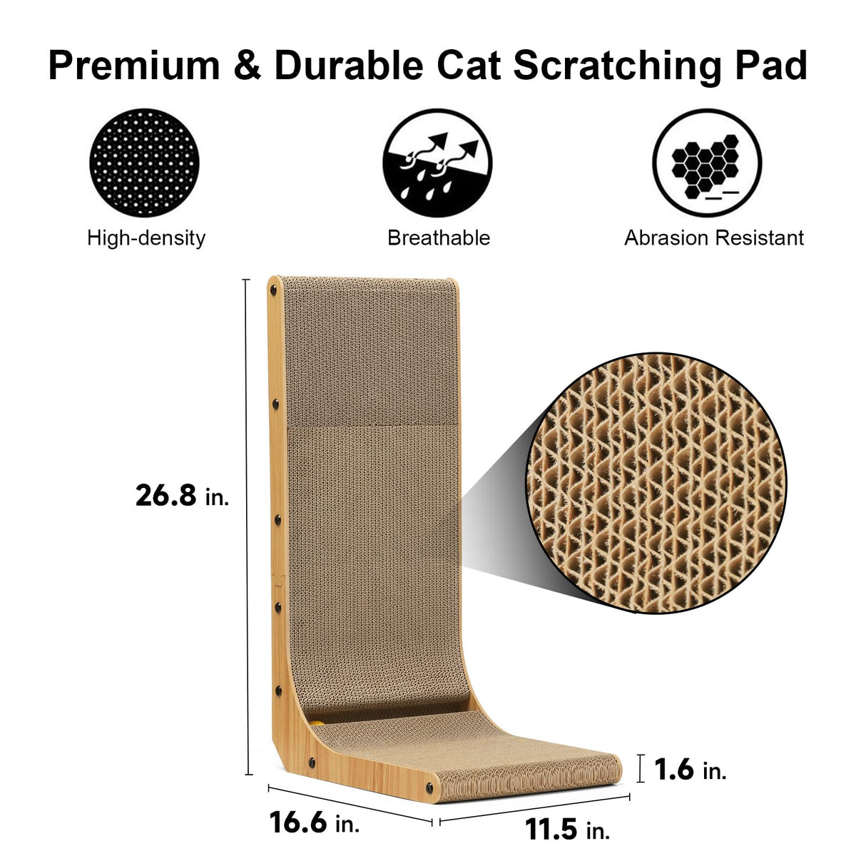 FUKUMARU L-Shape Wall-Mounted Cat Scratcher, 68 cm, Brown