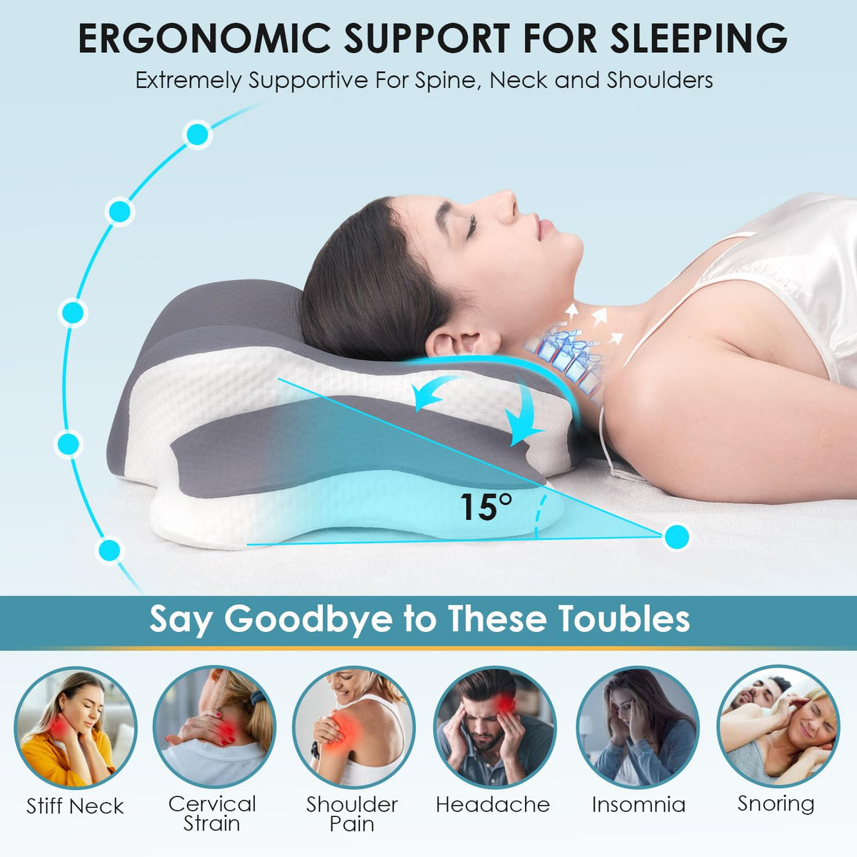 Delyoly Memory Foam Contour Pillow, Gray