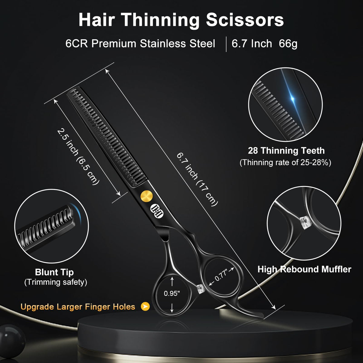 CIICII Professional Hair Cutting Scissors Kit, 6.7 Inch, Black